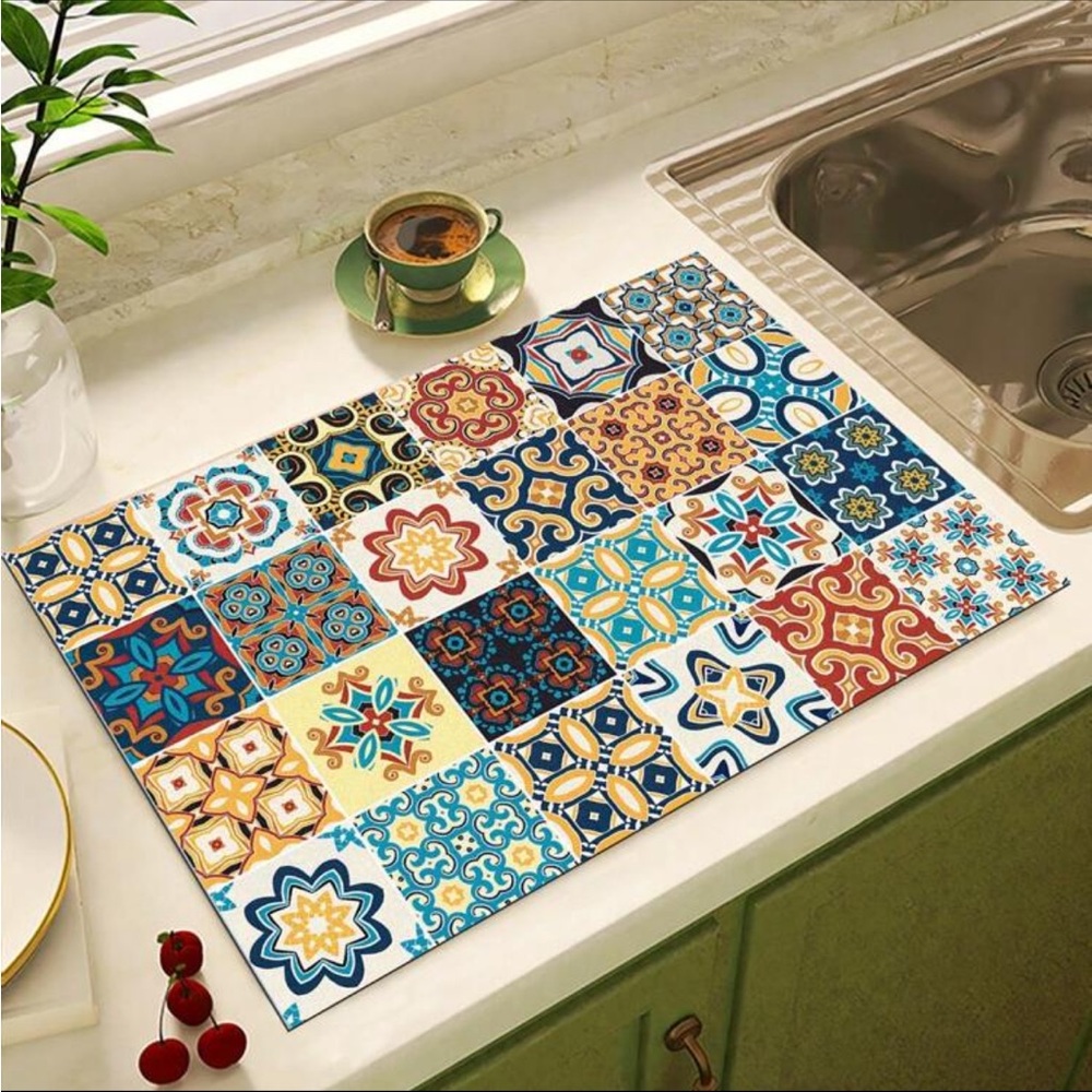 Colorful Tile Pattern bohemian Kitchen Mat